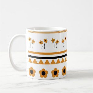 Mug Retro Orange Black Floral Bold Y2K Automne et hive