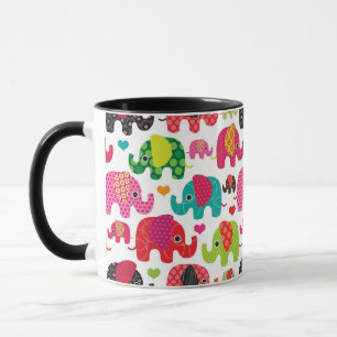 Mug rétro papier peint de motif d'enfants d'éléphan