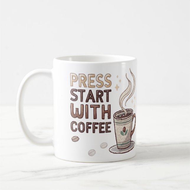 Mug Retro Pixel Art "Appuyez sur Commencer avec du caf (Gauche)