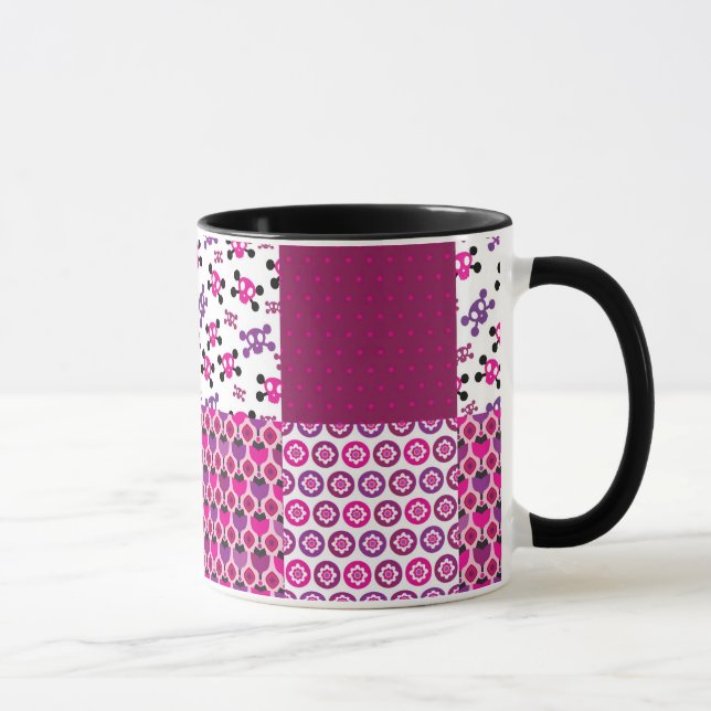 Mug Rétro point de polka de crâne de fleur (Droite)