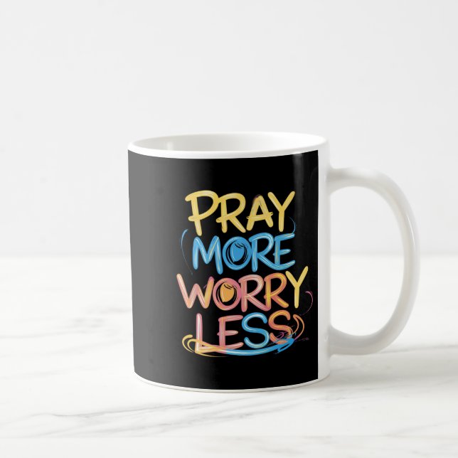 Mug Retro Pray More Worry Less Christian Faith Men Wom (Droite)