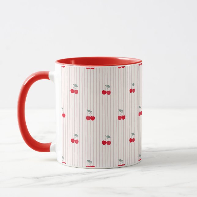 Mug Retro Red Cherry Pattern Sweetheart Glaze (Gauche)