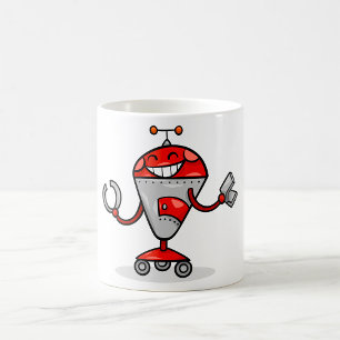 Mug Retro Robot Cartoon amusant Rouge et Argent AI Bot