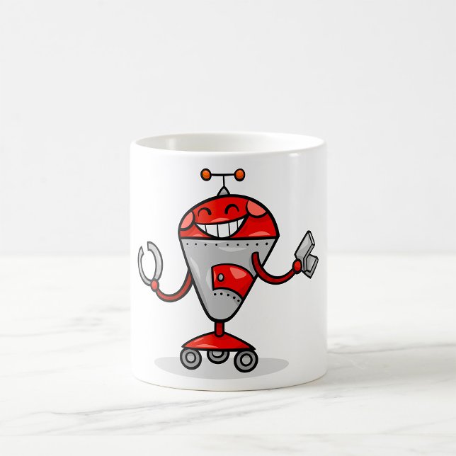 Mug Retro Robot Cartoon amusant Rouge et Argent AI Bot (Créateur téléchargé)