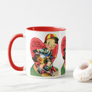 Mug Retro Saint-Valentin, garçon vintage sur un scoote