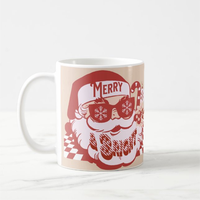 Mug Retro Santa Joyeux Noël Rose Rouge Clair (Gauche)