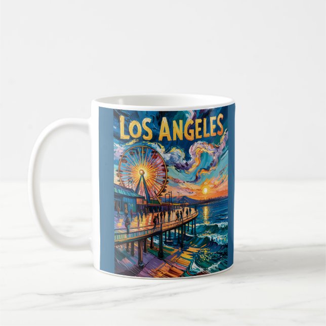 Mug Retro Santa Monica Pier Los Angeles Van Gogh Art (Gauche)