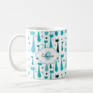 Mug Rétro silhouette atomique de Kitty dans Teal