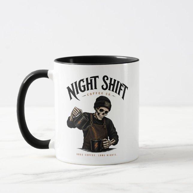 Mug Retro Skeleton Barista Équipe de Nuit Café Co (Gauche)