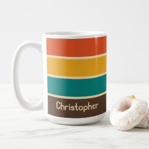 Mug Retro Stripes Vintage Couleur Turquoise Orange Nom