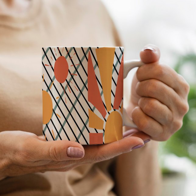 Mug Retro Sun rouge orange bleu noir & blanc décoratif (Créateur téléchargé)