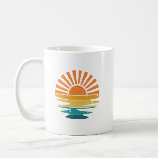 Mug Retro Sunset Rays Wavy, Retro Summer Sunset