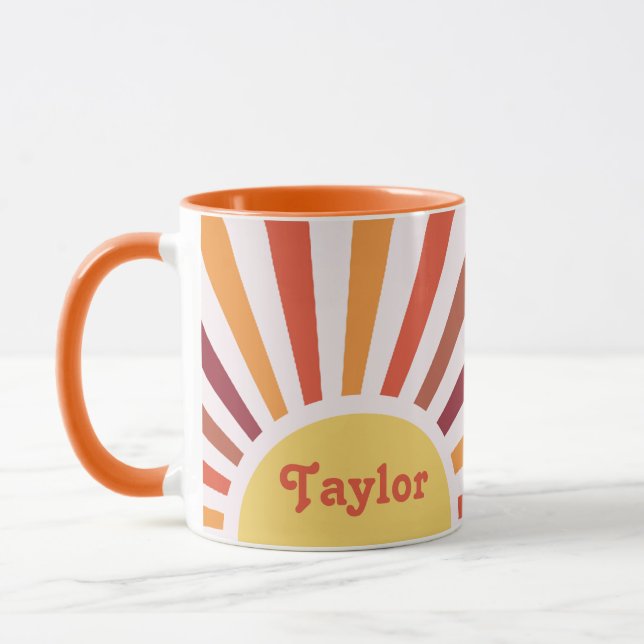 Mug Retro Sunset Sun Rays Nom personnalisé (Gauche)