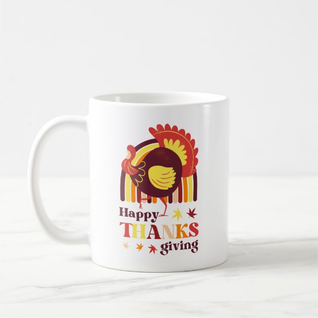 Mug Retro Super arc-en-ciel Turquie automne Thankgivin (Gauche)