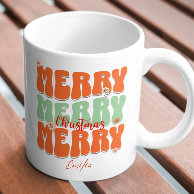Mug Retro Super Joyeux Noël Nom personnalisé Boho (Créateur téléchargé)