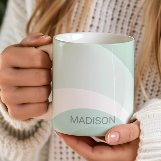 Mug Retro Super Turquoise Green Cream Nom personnalisé (Créateur téléchargé)