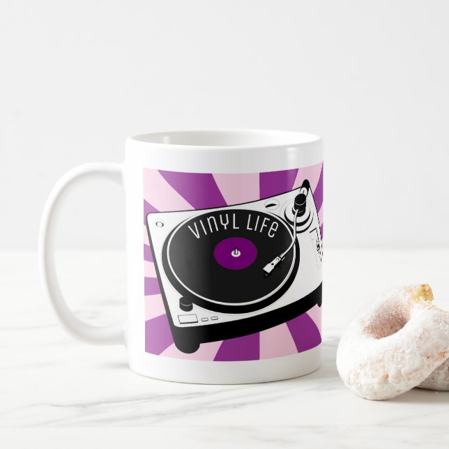 Mug Rétro Tourne-disque de la vie pourpre de vinyle (Avec donut)