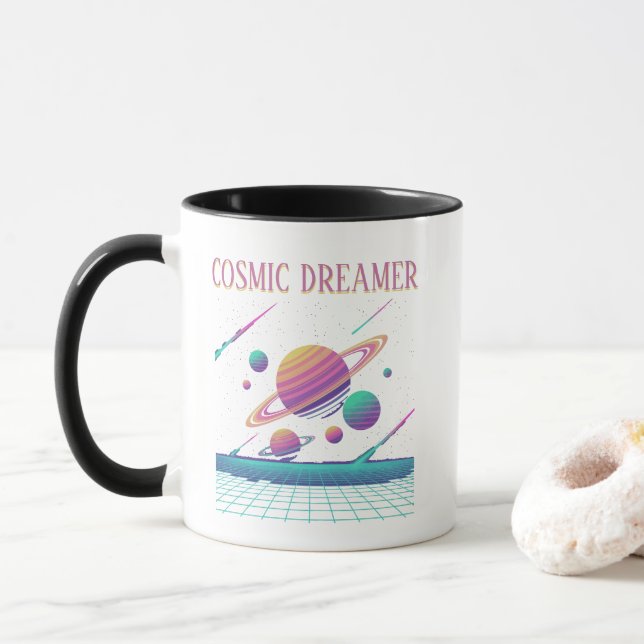Mug Retro Vaporwave Planets Synthwave (Avec donut)