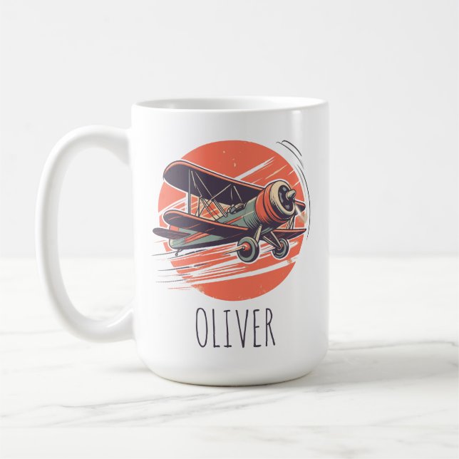 Mug Rétro Vintage Biplan Personnalisé (Gauche)