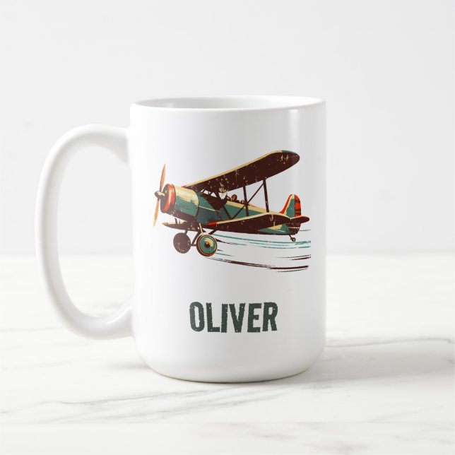Mug Rétro Vintage Biplan Personnalisé (Gauche)