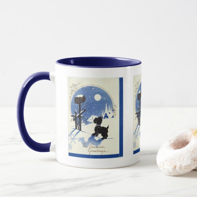 Mug rétro vintage Christmas Scotty dog Holiday (Avec donut)