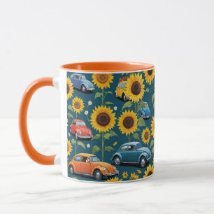 Mug Retro Vintage Hippie Beetle Bug Cars & Sunflowers