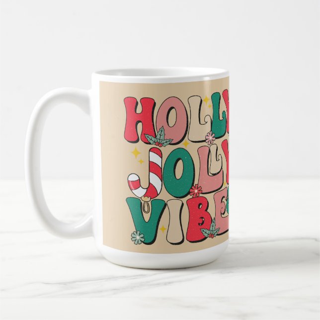 Mug Retro Vintage Noël Holly Jolly Vibes Monogramme (Gauche)