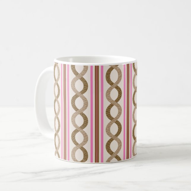 Mug Rétro Waves brun et rose passementerie (Devant gauche)
