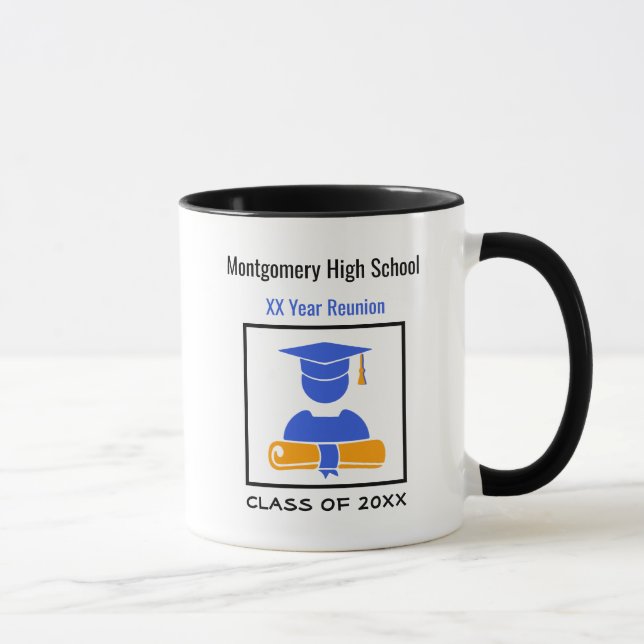 Mug Réunion du lycée sur mesure Bleu et orange (Droite)