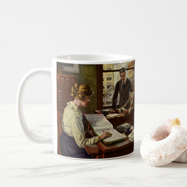 Mug Réunion vintage d'affaires, Bureau avec les cadres (Avec donut)