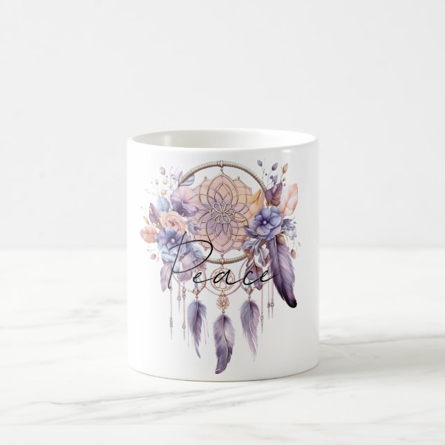 Mug Rêve de paix Catcher Plumes violettes (Centre)