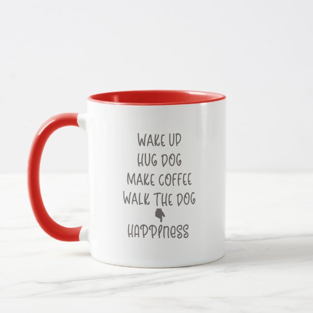 Mug Réveillez-vous, Hug Dog... Joyeux café blanc rouge (Gauche)