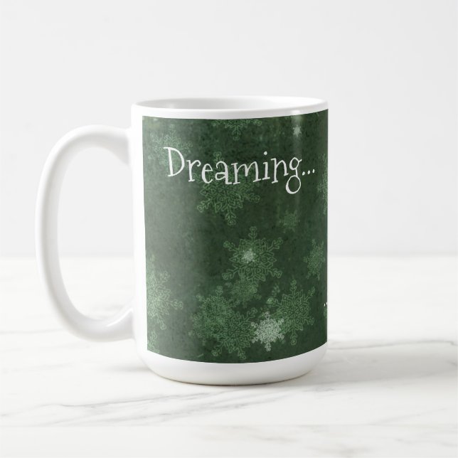 Mug Rêver d'un blanc flocon de neige de Noël sur vert (Gauche)