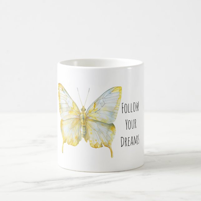 Mug Rêves de papillon blanc jaune citron (Centre)