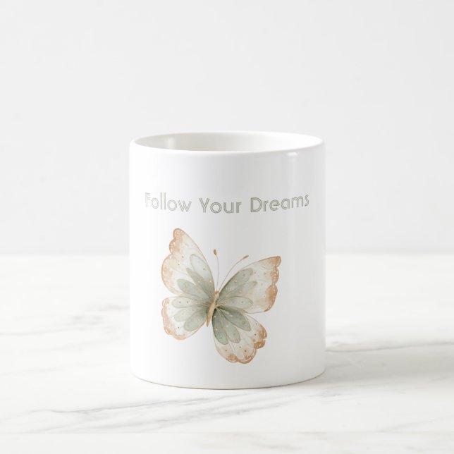 Mug Rêves de papillon vert crème bronzage blanc (Centre)