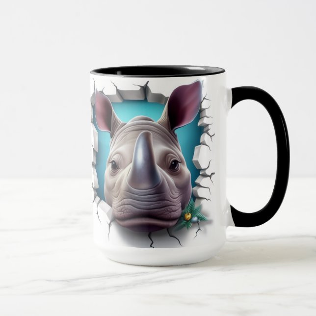 Mug Rhino sortant d'un mur fissuré (Droite)