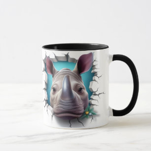 Mug Rhino sortant d'un mur fissuré