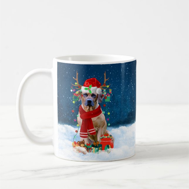 Mug Rhodesian Ridgeback Chien dans neige cadeau de Noë (Gauche)