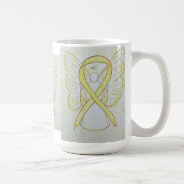 Mug Ribbon Angel de sensibilisation Jaune Boue de café (Droite)