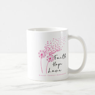 Mug Ribbon Dandelion Foi Espoir Amour Cancer du sein
