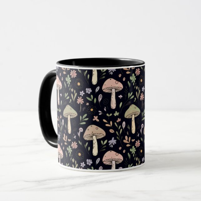 Mug Rich Black Dark Academia Fungi Seamless Pattern (Devant gauche)