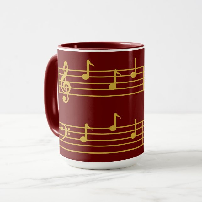MUG RICH RED GOLD MUSICAL PAPA NOTES TREBLE BASS CLEF (Devant gauche)