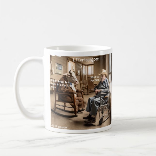 Mug Rick London Retraité Far Side Vache Aime Se Vanter (Gauche)