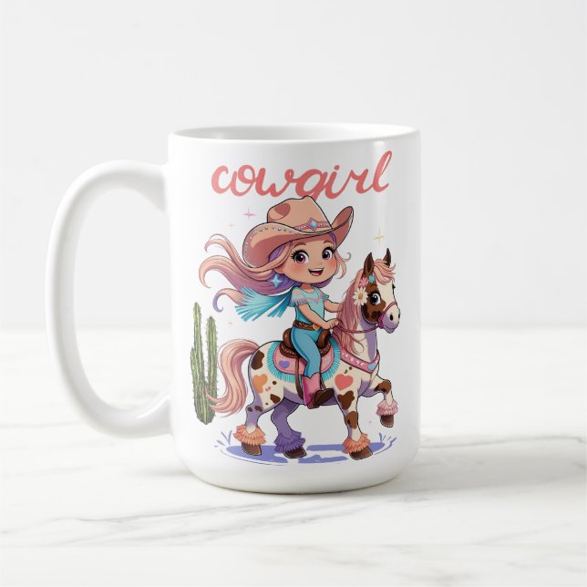 Mug Ride with Joy - Cute Cowgirl sur son cheval tachet (Gauche)