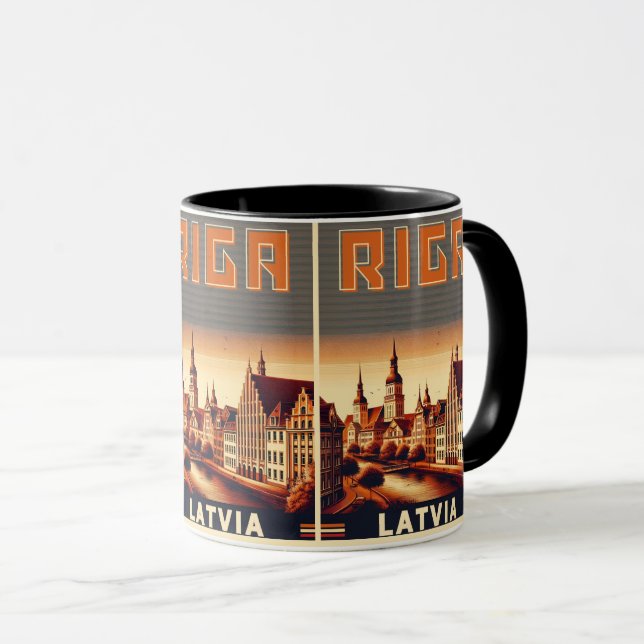 Mug Riga City, Lettonie culture baltique cadeaux vinta (Devant droit)