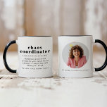 Mug RILEY Chaos Coordinateur Définition Bureau Coworke<br><div class="desc">Cette tasse en céramique présente une combinaison moderne de polices et une définition amusante de "coordinateur chaos". Cette tasse de café est le cadeau parfait pour votre chef de bureau, collègue, patron, ou même une maman occupée là-bas. Cette tasse est très amusante parce que vous pouvez ajouter une photo sur...</div>