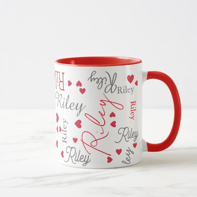 Mug Riley nom personnalisé avec coeur rouge (Droite)