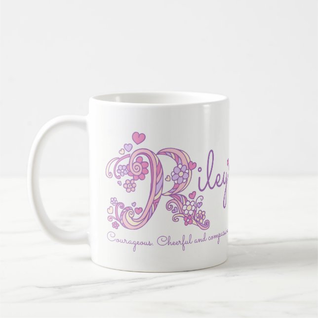Mug Riley nom signifiant fleur cardiaque R monogramme  (Gauche)