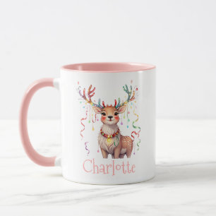 Mug Rindeer rose corail et lumières festives de Noël