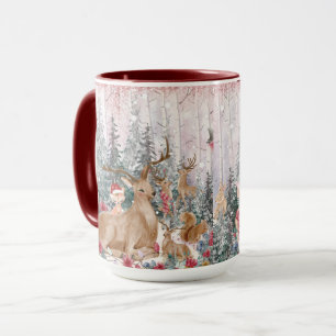 Mug Rinder d'aquarelle rose, Snowman Joyeux Noël